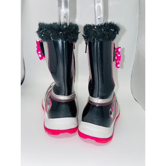 Disney Minnie Mouse Little Girls Bows Pink Black Polkadot Snow Boots Size 12 - Picture 4 of 7